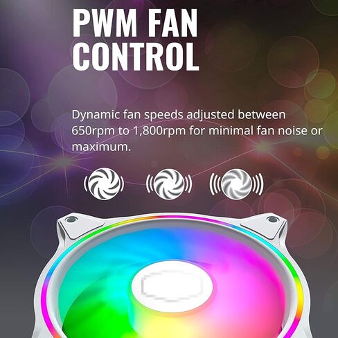 MasterFan MF140 Halo White Edition ARGB Gen2 Lighting Fan, 24 Independently LEDs, PWM Static Pressure Fan, Absorbing Pads for Computer Case & Liquid,for 5V 3-Pin ARGB in Kuwait