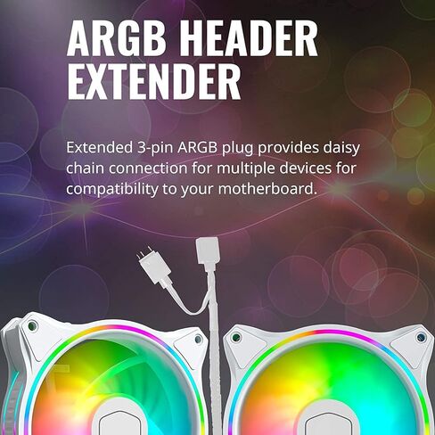 MasterFan MF140 Halo White Edition ARGB Gen2 Lighting Fan, 24 Independently LEDs, PWM Static Pressure Fan, Absorbing Pads for Computer Case & Liquid,for 5V 3-Pin ARGB in Kuwait