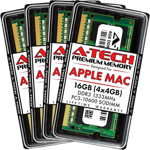 ذاكرة الوصول العشوائي A-Tech سعة 16 جيجابايت (4 × 4 جيجابايت) لجهاز Apple iMac (منتصف 2010، ومنتصف 2011، وأواخر 2011) | مجموعة ترقية ذاكرة DDR3 1333 ميجا هرتز PC3-10600 204-Pin SODIMM in Kuwait