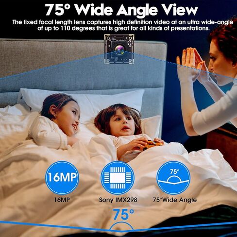 كاميرا ALPCAM USB 16 ميجابكسل مع مستشعر صورة IMX298 كاميرا ويب عالية الدقة 3496 بكسل وحدة كاميرا USB بدون تشويه عدسة 75 درجة، كاميرا مدمجة للتوصيل والتشغيل للصناعة على Linux Android Windows Mac in Kuwait