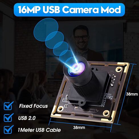 كاميرا ALPCAM USB 16 ميجابكسل مع مستشعر صورة IMX298 كاميرا ويب عالية الدقة 3496 بكسل وحدة كاميرا USB بدون تشويه عدسة 75 درجة، كاميرا مدمجة للتوصيل والتشغيل للصناعة على Linux Android Windows Mac in Kuwait