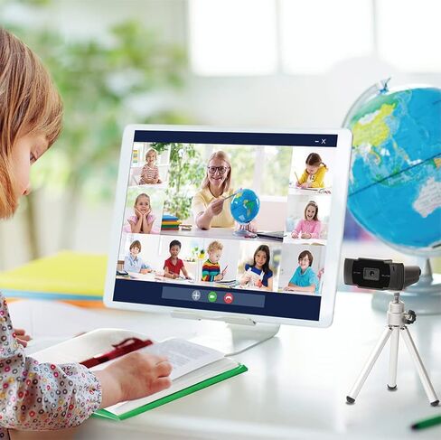 Slide 1080P HD Webcam with Microphone | Computer Camera for Video Calls, Remote Learning, Work from Home, Webcam for Streaming | Web Camera for Desktop Computer | Tripod for Camera | Easy Install, USB in Saudi Arabia