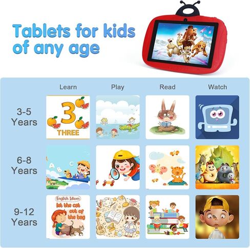 Toddler Tablet，7 Inch Android 12 Kids Tablets, Red 32GB Storage, 2MP+5MP Dual Cameras, Cute Educational Learning Childs Tablette Enfant for Boys Girls in Kuwait