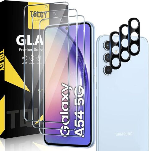 واقي شاشة TQLGY مكون من 3 قطع لهاتف Samsung Galaxy A53 5G مع 3 قطع من واقي عدسة الكاميرا، طبقة من الزجاج المقسى، صلابة 9H - HD - خالية من الفقاعات - مضادة للخدش - سهلة التركيب in Kuwait