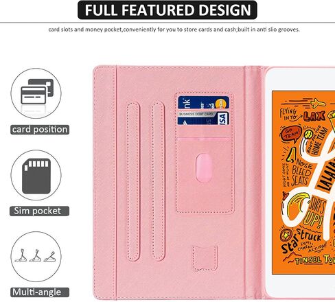 حافظة Dteck لجهاز iPad Mini 5/4/3/2/1، حافظة حماية ذكية من جلد البولي يوريثان مع [استيقاظ تلقائي/نوم/زاوية حامل عرض قابلة للتعديل] غطاء نحيف لطيف مغناطيسي مقاوم للصدمات لجهاز iPad Mini 7.9"، خطوط وردية in Kuwait