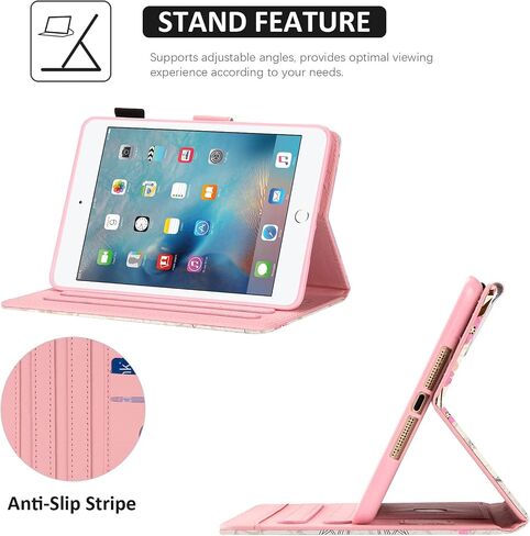 حافظة Dteck لجهاز iPad Mini 5/4/3/2/1، حافظة حماية ذكية من جلد البولي يوريثان مع [استيقاظ تلقائي/نوم/زاوية حامل عرض قابلة للتعديل] غطاء نحيف لطيف مغناطيسي مقاوم للصدمات لجهاز iPad Mini 7.9"، خطوط وردية in Kuwait