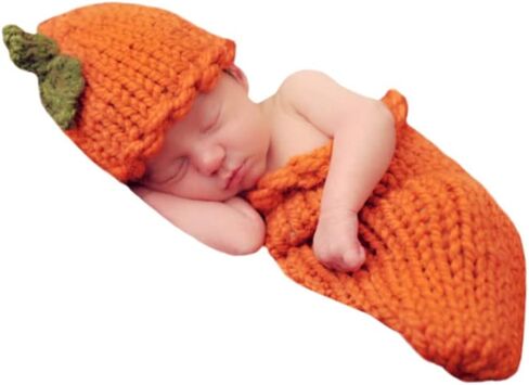 حديث الولادة تصوير الدعائم بوي فتاة طفل هالوين صور شوت ملابس لطيف القرع الكرتون الكروشيه القبعات حقيبة النوم الدعائم التصوير in Kuwait