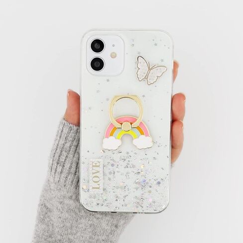 حامل حلقي للهاتف من LaMignonne، مقبض إصبع معدني بألوان قوس قزح، دوران 360 درجة، مسند قلاب 180 درجة، مقبض هاتف عالمي متوافق مع جميع الهواتف الذكية in Kuwait