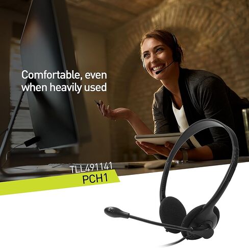 TELLUR Basic PCH1 Wired Headphones, Binaural Stereo, Mic, Inline Volume, Mic and Speaker Mute Controls, Lightweight Design and Soft Breathable Earpads, USB, 150cm Wire, Zoom, Teams, Skype in Kuwait