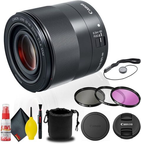 عدسة Canon EF-M مقاس 32 مم f/1.4 STM (2439C002) + مجموعة مرشح + حقيبة عدسة + حافظة للغطاء + مجموعة تنظيف + المزيد (متجددة) in Kuwait