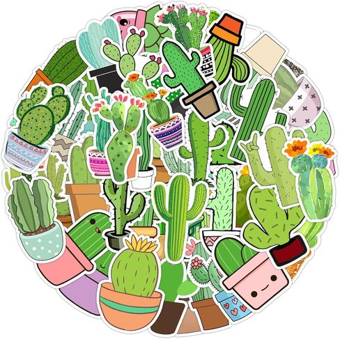 Stickers for Water Bottles, 50Pcs Waterproof Vinyl Cactus Stickers Packs for Laptop, Skateboard, Hydro Flask, Computer, Phone, Scrapbook, Cute Aesthetic Stickers for Girls Women in Kuwait