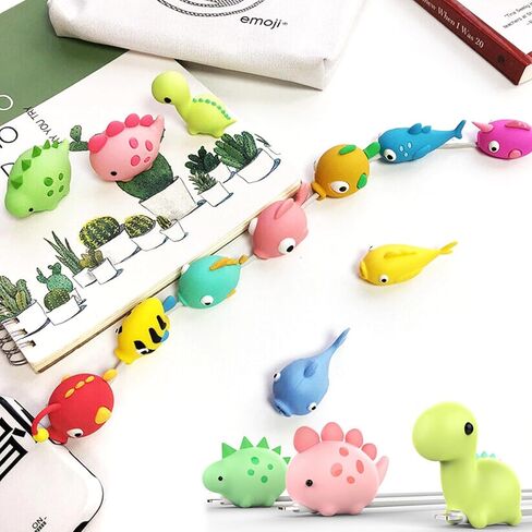 Axanbox 3D Cartoon Animal Cute Cable Protector Charger Cord Protector Charger Protector Cable Bites Charger Cord Saver for iPhone Charger ipad (Fishes+Dinosaurs-12PCS) in Kuwait