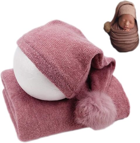 Zeroest Newborn Photo Props Blanket Set Photography for Babies Stretch Wrap Baby Boy Girl Photo Shoot Cloth Hat Outfits (Cocoa) in Saudi Arabia