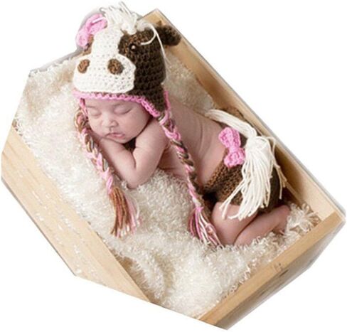 Newborn Baby Photography Props Boy Girl Photo Shoot Outfits Crochet Knit Clothes Lovely Animal Horse Hat Pants in Saudi Arabia