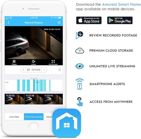 كاميرا Amcrest SmartHome 4MP خارجية واي فاي، كاميرا أمان خارجية 4 ميجابكسل، رؤية ليلية 98 قدمًا، ميكروفون مدمج، 101 درجة FOV، عدسة 2.8 مم، تخزين MicroSD، ASH42-B-V2 (أسود) (متجدد) in Kuwait