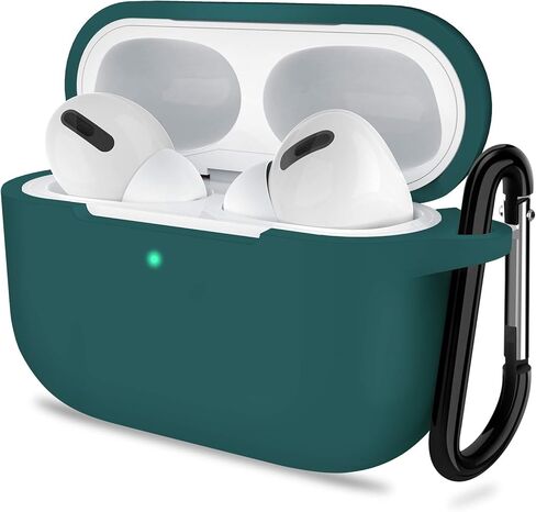 غطاء حافظة ATUAT AirPods Pro الجيل الأول/الثاني، ملحقات جلدية واقية من السيليكون مع سلسلة مفاتيح للنساء والرجال لحقيبة شحن Apple AirPods Pro 2019/2022، مصباح أمامي مرئي - أخضر منتصف الليل in Kuwait