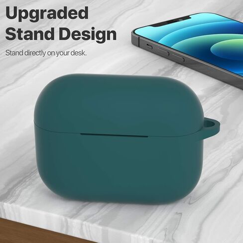 غطاء حافظة ATUAT AirPods Pro الجيل الأول/الثاني، ملحقات جلدية واقية من السيليكون مع سلسلة مفاتيح للنساء والرجال لحقيبة شحن Apple AirPods Pro 2019/2022، مصباح أمامي مرئي - أخضر منتصف الليل in Kuwait