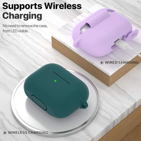 غطاء حافظة ATUAT AirPods Pro الجيل الأول/الثاني، ملحقات جلدية واقية من السيليكون مع سلسلة مفاتيح للنساء والرجال لحقيبة شحن Apple AirPods Pro 2019/2022، مصباح أمامي مرئي - أخضر منتصف الليل in Kuwait