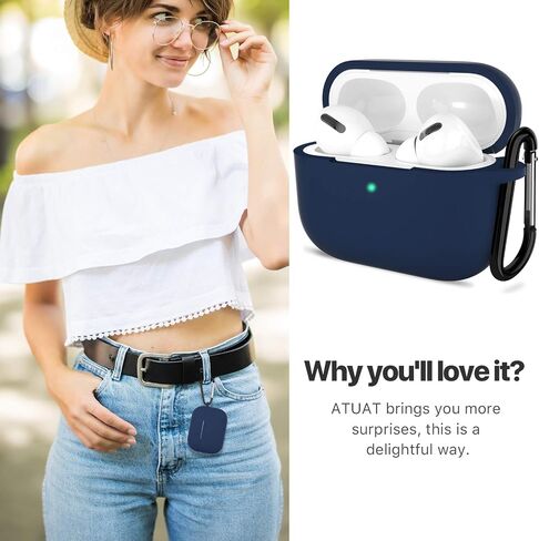 ATUAT AirPods Pro 1st/2nd Generation Case Cover, Protective Silicone Skin Accessories with Keychain for Women Men for Apple AirPods Pro 2019/2022 Charging Case,Front LED Visible-Midnight Green in Kuwait