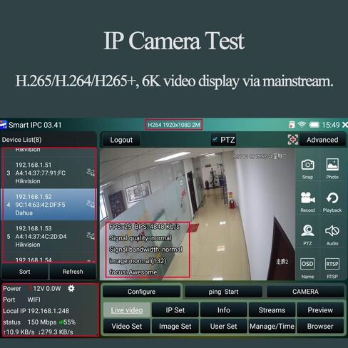 Portable 7 Inch CCTV Tester-Support up to 6K IP Camera Test- AHD, TVI, CVI & CVBS Analog Camera Test-RJ45 Cable TDR Tester with PoE/IP Discovery/HDMI in & Out/Built in WiFi/PTZ in Saudi Arabia