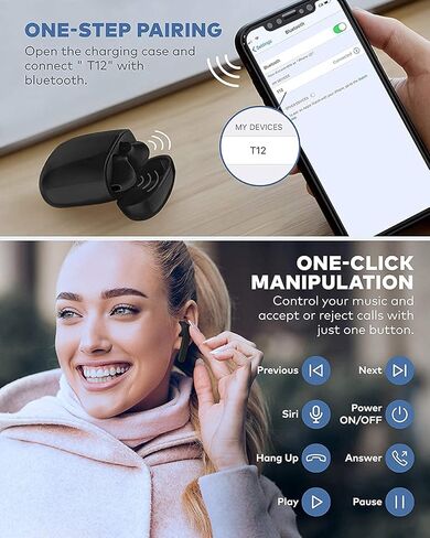 ASMY Wireless Earbuds Bluetooth 5.0 Headphones with 30H Cycle Playtime Built-in Mic IPX7 Waterproof Headsets with Charging Case for in-Ear Buds Stereo Earphones for Android etc,Running/Fitness/Work in Kuwait