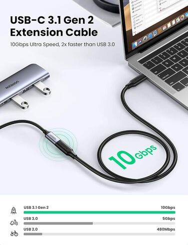 UGREEN USB Type C Extension Cable (10Gbps), USB 3.2 Type C Male to Female Fast Charging, Thunderbolt 3 Compatible with MacBook Pro iPad Pro Dell XPS Surface Switch DJI Mavic Dongle Hub,1.5FT in Kuwait