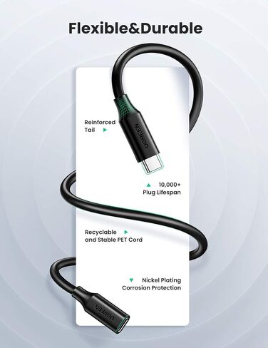 UGREEN USB Type C Extension Cable (10Gbps), USB 3.2 Type C Male to Female Fast Charging, Thunderbolt 3 Compatible with MacBook Pro iPad Pro Dell XPS Surface Switch DJI Mavic Dongle Hub,1.5FT in Kuwait