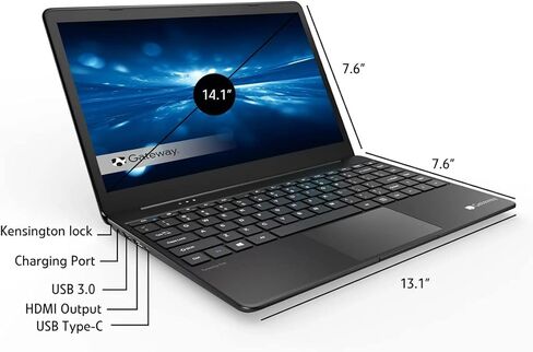 كمبيوتر محمول نحيف للغاية من Gateway، شاشة FHD IPS مقاس 14.1 بوصة، Intel 4-Core i5-1135G7 حتى 4.2 جيجا هرتز، ذاكرة الوصول العشوائي 16 جيجابايت، 512 جيجابايت SSD، ماسح بصمات الأصابع، كاميرا ويب، تم ضبطها بواسطة صوت THX، HDMI، نوع C، Win 11 Pro، أسود (GWTN) in Kuwait