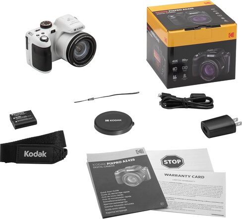 Kodak PIXPRO AZ425 Digital Camera + 32GB Memory Card + Camera Case (Black) + Battery + Charger + USB Card Reader + Table Tripod + Accessories (White) in Saudi Arabia