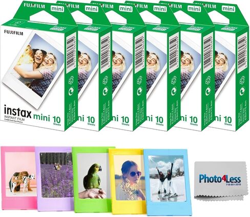 حزمة قيمة لفيلم Fujifilm Instax Mini الفوري - 60 صورة مع إطار صور بلاستيكي للفيلم الصغير بألوان وقماش متنوعة in Saudi Arabia