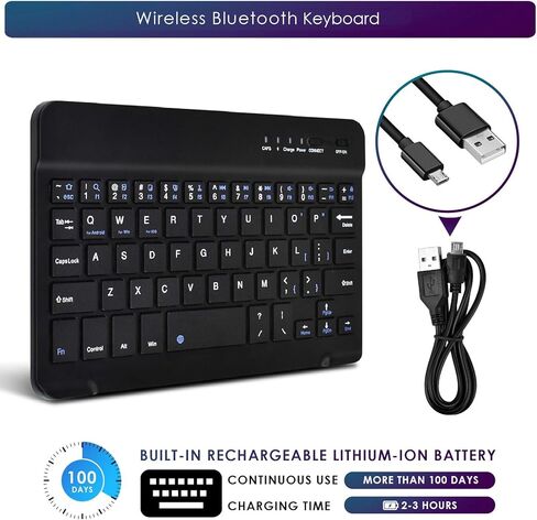 DETUOSI Universal 7-8 inch Wireless Keyboard, Multi-Device Travel Portable Ultrathin (6mm) Lightweight Wireless Keyboard for iOS/Android/Windows Tablet, Computer and Phone #Black in Saudi Arabia