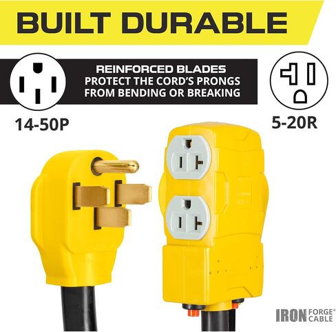 Iron Forge Cable 50 Amp to 20 Amp RV Electrical Adapter Power Cord, 1.5 Ft - 10/4 STW 14-50P Male Plug to 4 5-20R Female Receptacles in Kuwait