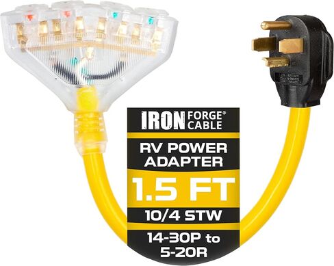 Iron Forge Cable 50 Amp to 20 Amp RV Electrical Adapter Power Cord, 1.5 Ft - 10/4 STW 14-50P Male Plug to 4 5-20R Female Receptacles in Kuwait