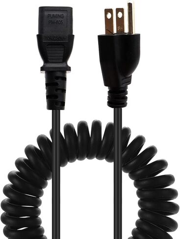 MOTONG Coiled Universal 3 Prong Power Extension Cable, NEMA 5-15P Male to IEC 320 C13 Female PDU Extender Cable Cord for Computer HDTV Monitor LED in Saudi Arabia