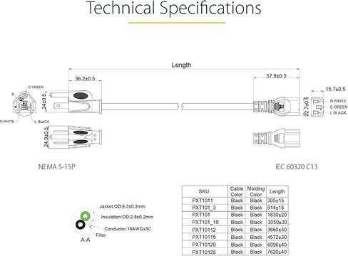 MOTONG Coiled Universal 3 Prong Power Extension Cable, NEMA 5-15P Male to IEC 320 C13 Female PDU Extender Cable Cord for Computer HDTV Monitor LED in Saudi Arabia