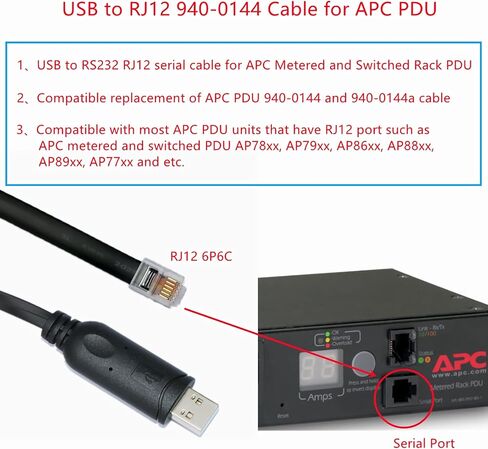 كابل وحدة التحكم التسلسلي USB RJ12 940-0144 940-0144A لـ APC PDU AP78xx، AP79xx، AP84xx، AP86xx، AP88xx، AP89xx، AP77xx، AP44xx in Saudi Arabia