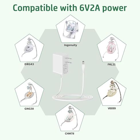 6V 2A Power Supply Adapter, 6V Baby Swing Power Cord for Fisher Price Cradle Swing, Rainforest Cradle Swing, Butterfly Ocean Wonders Swing, Ingenuity Swing, Fisher Price Swing Adapter Cord in Kuwait
