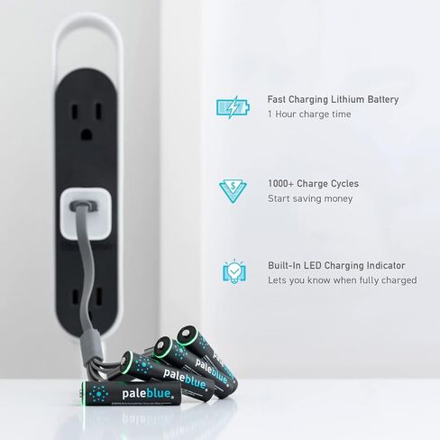 USB Rechargeable AAA Batteries by Pale Blue, Lithium Ion 1.5v 600 mAh, Charges Under 1 Hour, Over 1000 Cycles, 4-in-1 USB-A to USB-C Charging Cable, LED Charge Indicator, 12-Pack in Saudi Arabia