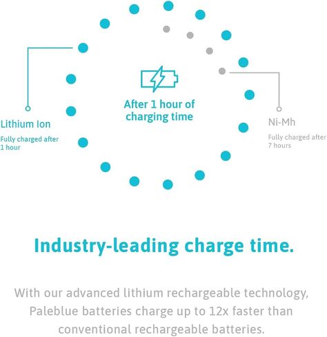 USB Rechargeable AAA Batteries by Pale Blue, Lithium Ion 1.5v 600 mAh, Charges Under 1 Hour, Over 1000 Cycles, 4-in-1 USB-A to USB-C Charging Cable, LED Charge Indicator, 12-Pack in Saudi Arabia