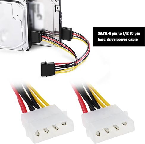 SING F LTD 4 قطع SATA 4-Pin ذكر إلى 15 دبوس أنثى كابل محول مقسم طاقة SATA مزدوج لمحرك الأقراص الصلبة ATA التسلسلي واجهة SATA SSD HDD محرك الأقراص المضغوطة محرك أقراص DVD 19.5 سم in Kuwait