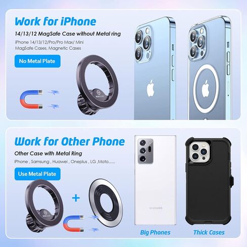 WixGear Mount Base Compatible with MagSafe iPhone 14 13 12, for Diameter 17mm/0.67 inch Universal Joint Ball of Phone Holder Car Mount, Vent, Dashboard, Windshield with One Metal Plate for MagSafe in Saudi Arabia