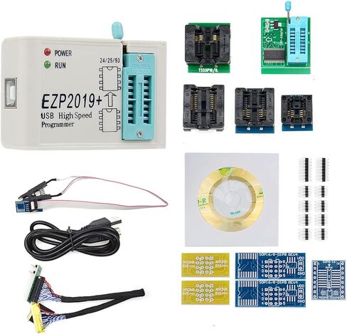 HiLetgo EZP2019+ Upgraded High Speed USB SPI Programmer Support 24 25 93 25 EEPROM Flash BIOS Full Set with 12 Sockets Adapters WIN7&WIN8 in Kuwait