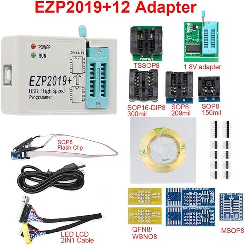 HiLetgo EZP2019+ Upgraded High Speed USB SPI Programmer Support 24 25 93 25 EEPROM Flash BIOS Full Set with 12 Sockets Adapters WIN7&WIN8 in Kuwait