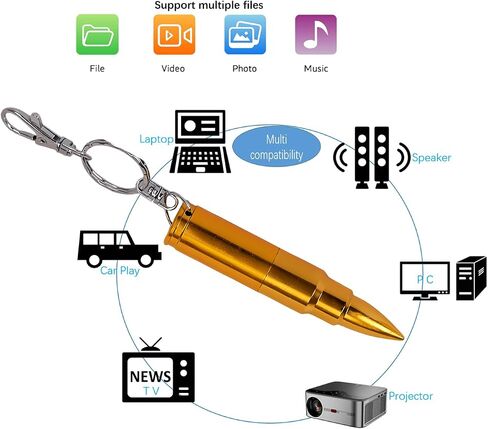 64GB Metal Shining Bullet USB Flash Drive Memory Stick with Keychain,Bronze in Kuwait