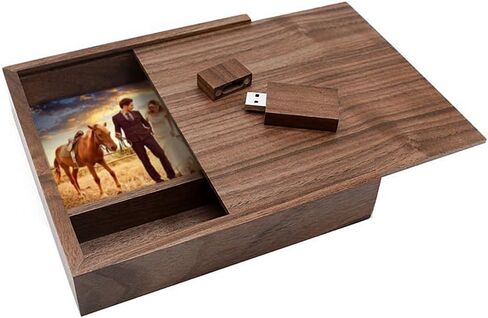 YOOGO Walnut USB Flash Drive Memory Stick Thumb Drive 2.0 with Large Walnut Photo Storage Box Hold 4X6 Photographs(up to 100 Novelty and Romantic Gift for Birthday Wedding or Other Festival (16GB) in Saudi Arabia