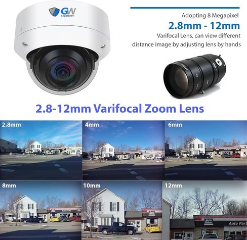 كاميرا مراقبة GW Security 4K 8MP خارجية/داخلية 2.8-12 ملم بعدسة متغيرة البعد البؤري PoE IP وميكروفون (GW8571MIC) in Kuwait