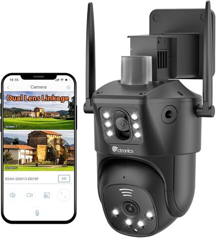 Ctronics 【ربط العدسات المزدوجة】 كاميرا أمان خارجية، كاميرا أمان PTZ سلكية 2,4/5 جيجا هرتز واي فاي، شاشة مزدوجة، كاميرا مزدوجة 1080 بكسل مع تتبع تلقائي للكشف عن الإنسان، رؤية ليلية ملونة 30 مترًا، أسود in Kuwait