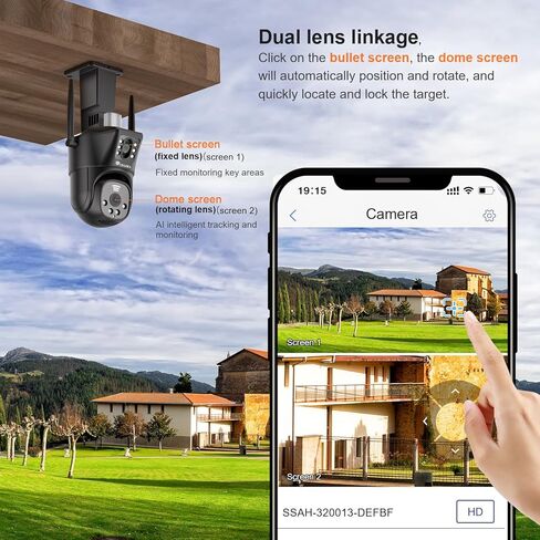 Ctronics 【ربط العدسات المزدوجة】 كاميرا أمان خارجية، كاميرا أمان PTZ سلكية 2,4/5 جيجا هرتز واي فاي، شاشة مزدوجة، كاميرا مزدوجة 1080 بكسل مع تتبع تلقائي للكشف عن الإنسان، رؤية ليلية ملونة 30 مترًا، أسود in Kuwait