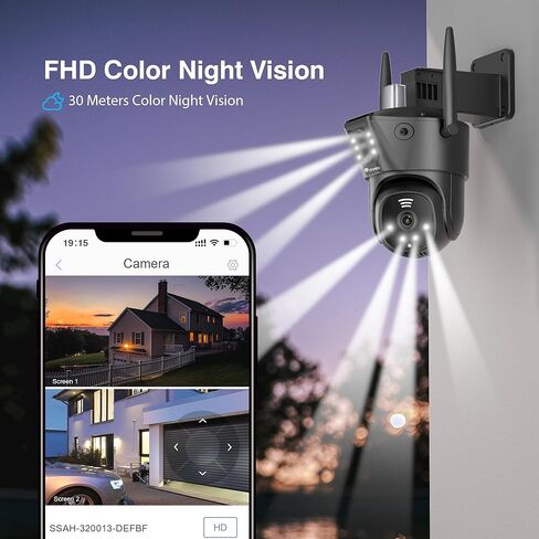 Ctronics 【ربط العدسات المزدوجة】 كاميرا أمان خارجية، كاميرا أمان PTZ سلكية 2,4/5 جيجا هرتز واي فاي، شاشة مزدوجة، كاميرا مزدوجة 1080 بكسل مع تتبع تلقائي للكشف عن الإنسان، رؤية ليلية ملونة 30 مترًا، أسود in Kuwait