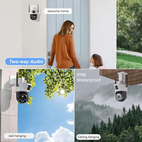 Ctronics 【ربط العدسات المزدوجة】 كاميرا أمان خارجية، كاميرا أمان PTZ سلكية 2,4/5 جيجا هرتز واي فاي، شاشة مزدوجة، كاميرا مزدوجة 1080 بكسل مع تتبع تلقائي للكشف عن الإنسان، رؤية ليلية ملونة 30 مترًا، أسود in Kuwait